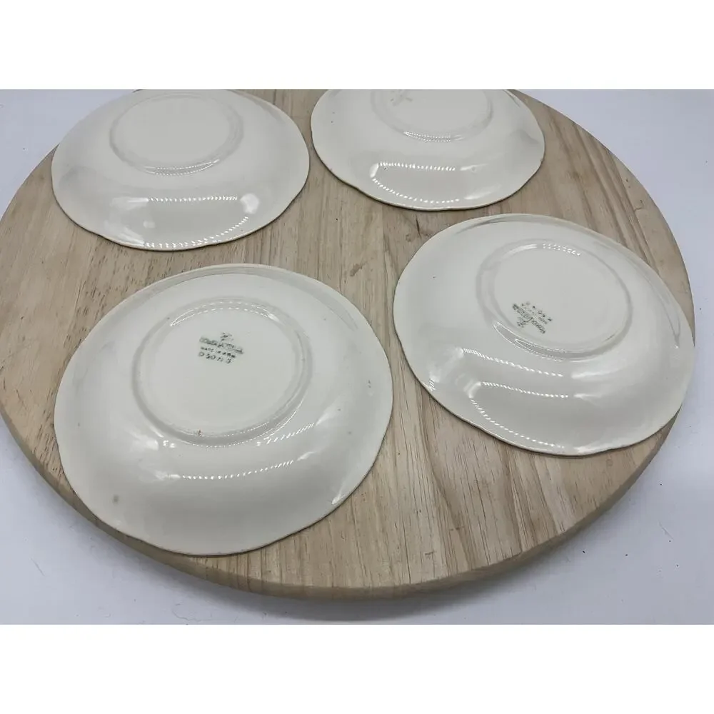 Homer‎ Laughlin Dessert Bowls Set 4 White Gold Courting Couple USA Scene Vintage